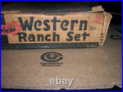 MARX WESTERN RANCH PLAYSET WithBOX 1950 COWBOYS TIN LITHO BUNKHOUSE RUBBER/ VINYL