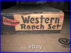 MARX WESTERN RANCH PLAYSET WithBOX 1950 COWBOYS TIN LITHO BUNKHOUSE RUBBER/ VINYL