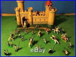 MARX miniature 1-inch knights with castle playset 1960s