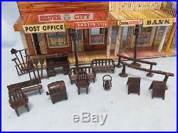 Marx 1950's two level Western Town building, Silver City with furniture + Acc's