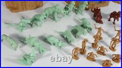 Marx 31 Dinosaur 10 Cavemen Plastic Figures Trees Rocks Grey, Green, Brown