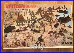 Marx Battleground playset Boxed German US Marine Toy Soldiers Tank flags cannons