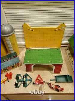 Marx Happi Time Farm Metal Barn 1950s play set garden implements animals fence