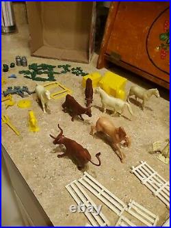 Marx Happi Time Farm Metal Barn 1950s play set garden implements animals fence