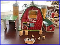 Marx Happi Time Farm Playset Litho Barn, Hen House, Shed 160+ pieces VINTAGE