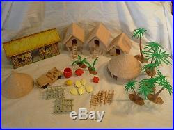 Marx Jungle Jim Play Sets Trading Post Huts, Jeep, Palm Trees, Houses, Acces