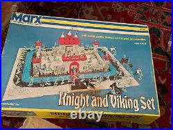 Marx Knight and Viking Play set 70+ Knights Metal Castle Boxed Extras 1965 EX