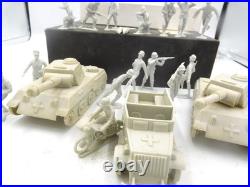 Marx Light Gray German Tanks(2), Truck, Motorcycle with Sidecar, & 15 Germans