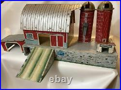 Marx Metal Bank Style Farm Country Barn Set withAnimals Tools Fence Tractors Equip