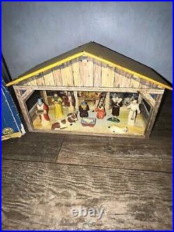 Marx Nativity Set Music Box Light Hand Painted Figures Incomplete Ultra Rare 50s