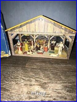 Marx Nativity Set Music Box Light Hand Painted Figures Incomplete Ultra Rare 50s