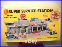 Marx Old Toy Store Stock Super Service Tin Litho Gas Service Station Mib Rare