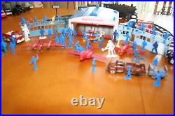 Marx Playset Figures, Plasticville Hanger and Non Working Train and Accessories