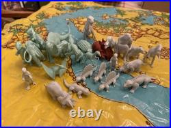Marx Prehistoric Mountain Play Set Mat / 18 Cavemen / 27 Dinosaurs & 4 trees