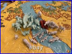 Marx Prehistoric Mountain Play Set Mat / 18 Cavemen / 27 Dinosaurs & 4 trees