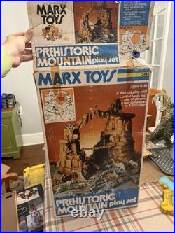 Marx Prehistoric Mountain Play Set Mat / 18 Cavemen / 27 Dinosaurs & 4 trees