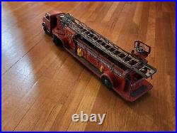 Marx Red Vintage 50s Tin Litho Emergency Fire Engine #9 Ladder Truck NICE