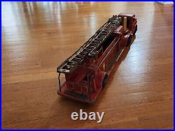 Marx Red Vintage 50s Tin Litho Emergency Fire Engine #9 Ladder Truck NICE