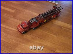 Marx Red Vintage 50s Tin Litho Emergency Fire Engine #9 Ladder Truck NICE