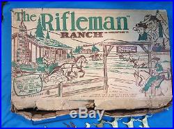 Marx The Rifleman Ranch Playset Lucas Mark Cowboys Tin Building with set box
