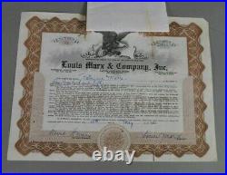 Marx Toy Co RARE. Stock Certificate Signed By Louis Marx