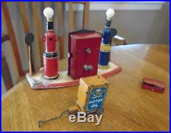 Marx Toy Gas Station set Tin Gas Pumps Service Island Motor Oil Tool Box