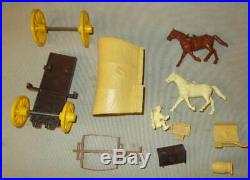 Marx Wagon Train Playset Original Brown Wagon, Driver, Cover, Horses, Accessories