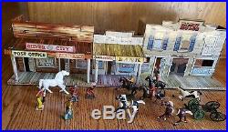 Marx Western Town Hotel Side Silver City Dodge Wagon Train tin litho extras READ