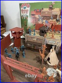 Massive Vintage MARX Fort Apache Playsets Figures Parts Lot Check Pics W Box