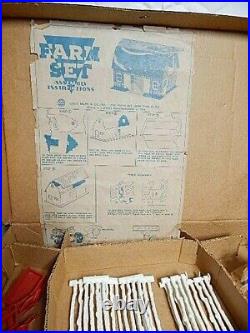 New Vintage Marx Modern Farm Playset & Original Box Barn Animals Tractor Fence