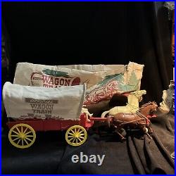 Official Marx Wagon Train Red Wagon Canvas Horses cowboy