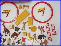 Old Antique MARX Toy SUPER CIRCUS Play Set with Box 69 Figurines 2 Flags + More