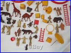 Old Antique MARX Toy SUPER CIRCUS Play Set with Box 69 Figurines 2 Flags + More