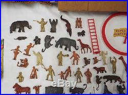 Old Antique MARX Toy SUPER CIRCUS Play Set with Box 69 Figurines 2 Flags + More