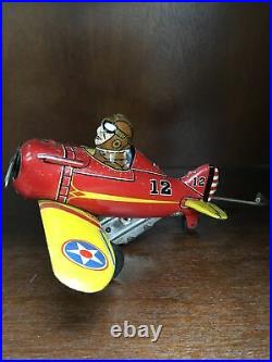 One-Off Marx Tin Windup Number #12 Red and Yellow Plane Toy