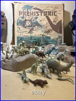Original Marx Prehistoric Times Playset with Box Near Complete few Broke Pieces