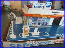 Original Vintage Marx Sears Allstate Service Gas Station Tin Toy Playset And Box