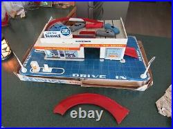 Original Vintage Marx Sears Allstate Service Gas Station Tin Toy Playset And Box