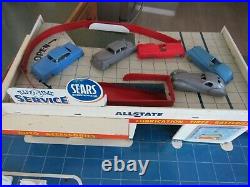 Original Vintage Marx Sears Allstate Service Gas Station Tin Toy Playset And Box