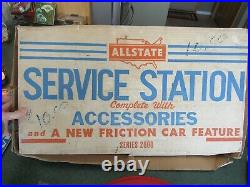 Original Vintage Marx Sears Allstate Service Gas Station Tin Toy Playset And Box