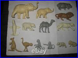 RARE 15 Marx 1951 60mm WILD ANIMAL Plastic Playset Figures near complete set