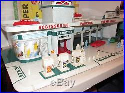 RARE! Marx Super Service Station 3483 Tin Playset with Box Cars People Accessories