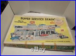 RARE! Marx Super Service Station 3483 Tin Playset with Box Cars People Accessories