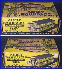 RARE ORIGINAL VINTAG MARX MARXVILLE ARMY BARRACKS PLAY SET in Orig. Box w Access