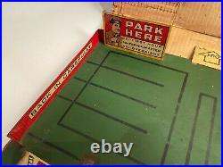 Rare 1930's Marx Toys Pressed Steel Parking Lot Playset in Box, 5 Cars & Trucks