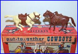 Rare 1950s Marx Put-Together Cowboys Plastic Figure Set Mint in Original Box