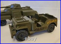 Rare Lot 2 MARX 1950's 7 Armored 6 Wheel Carrier US ARMY 5 TROOP JEEP PLASTIC