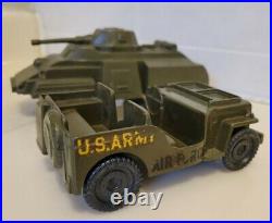 Rare Lot 2 MARX 1950's 7 Armored 6 Wheel Carrier US ARMY 5 TROOP JEEP PLASTIC