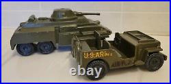 Rare Lot 2 MARX 1950's 7 Armored 6 Wheel Carrier US ARMY 5 TROOP JEEP PLASTIC