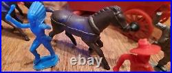 Rare Vintage LIDO FRONTIER Western Town Play Set Cowboy Swivel Indians Horses